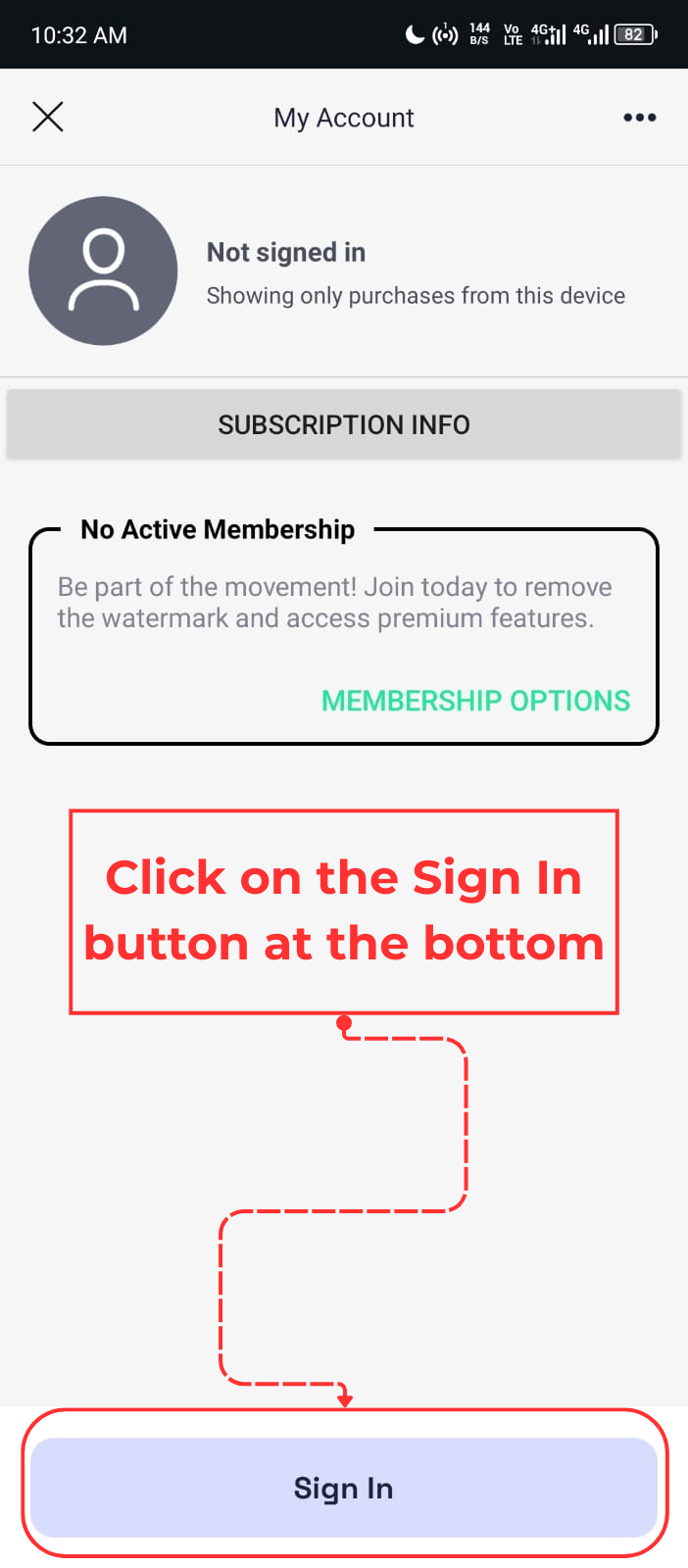 Step 2 Click on Sign in on the bottom button